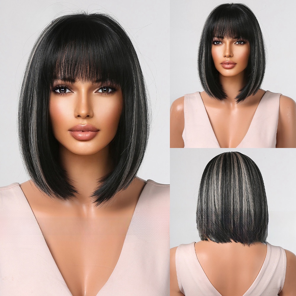 Short Straight Bob Wig Fashion New Womens Short Straight Hair Age Reduction Wig